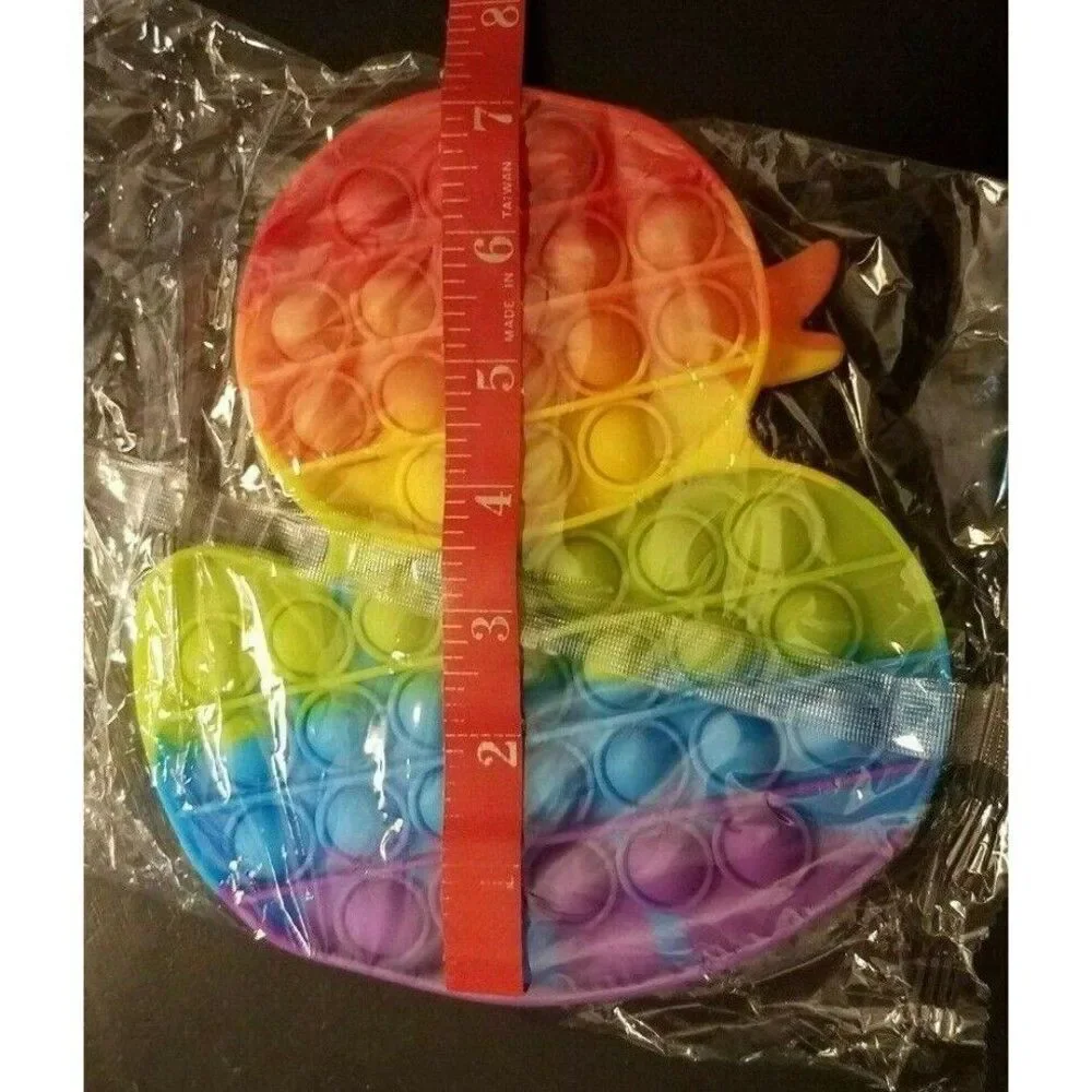 fidget Toy Rubber Duckie Duck Push Pop Bubble Rainbow Silicone Sensory